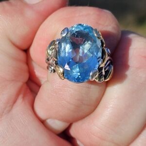 Barbara Bixby Zen Garden Vine Ring - 18k Gold Accents- Blue Topaz
